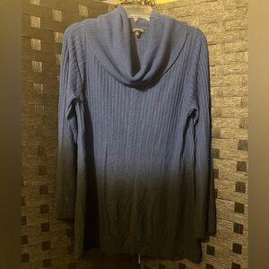 Notations Women Sweater Tunic XL Navy Ombre Black Cowl Neck Fine Knit